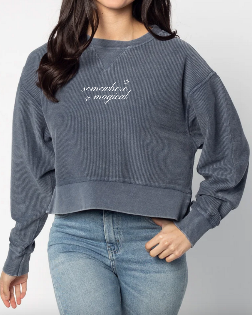 Somewhere Magical Crop Corded Crewneck