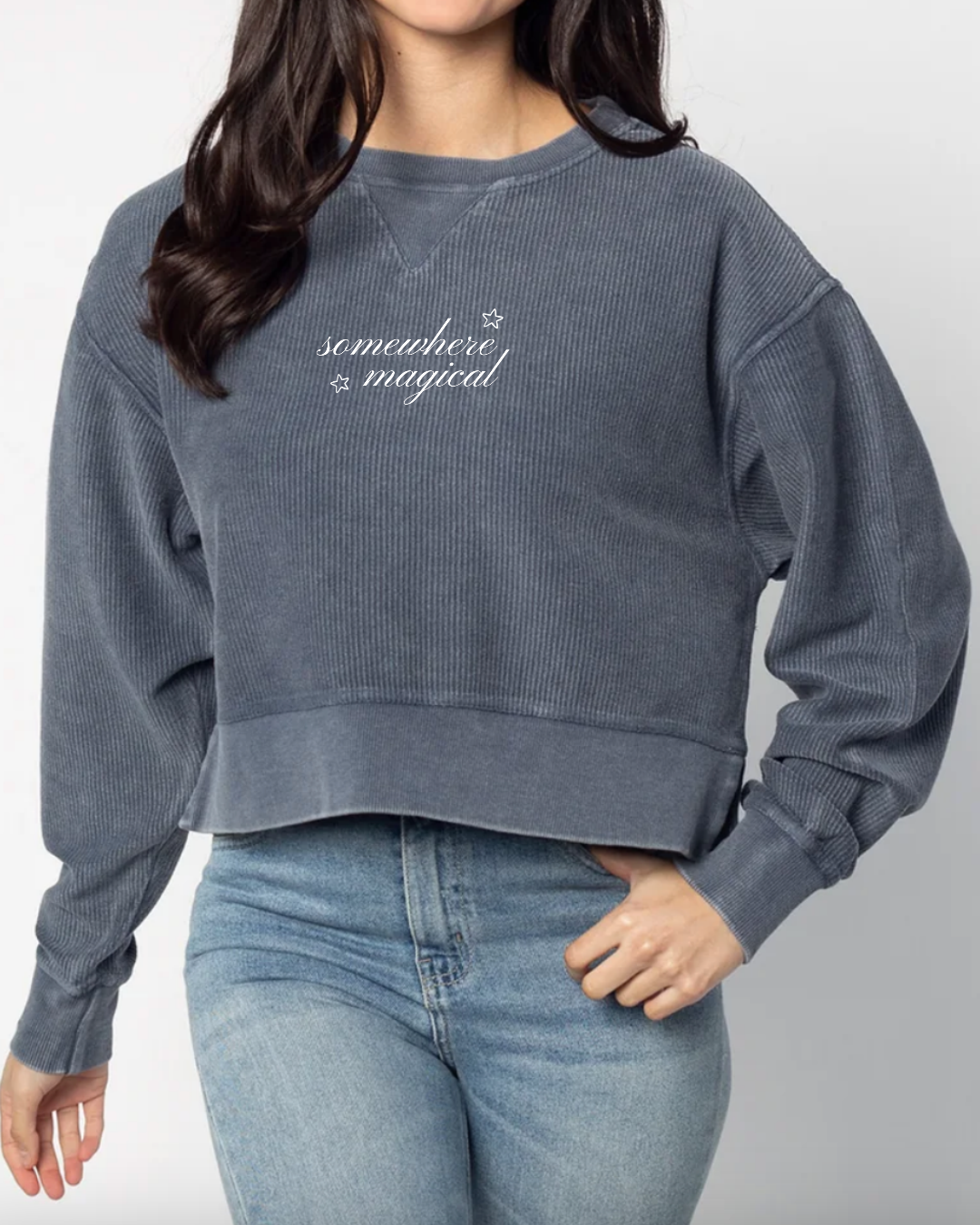 Somewhere Magical Crop Corded Crewneck